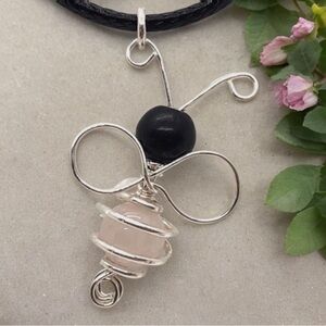 Sterling Silver and Pink Bee Pendant Necklace
17” long with extender